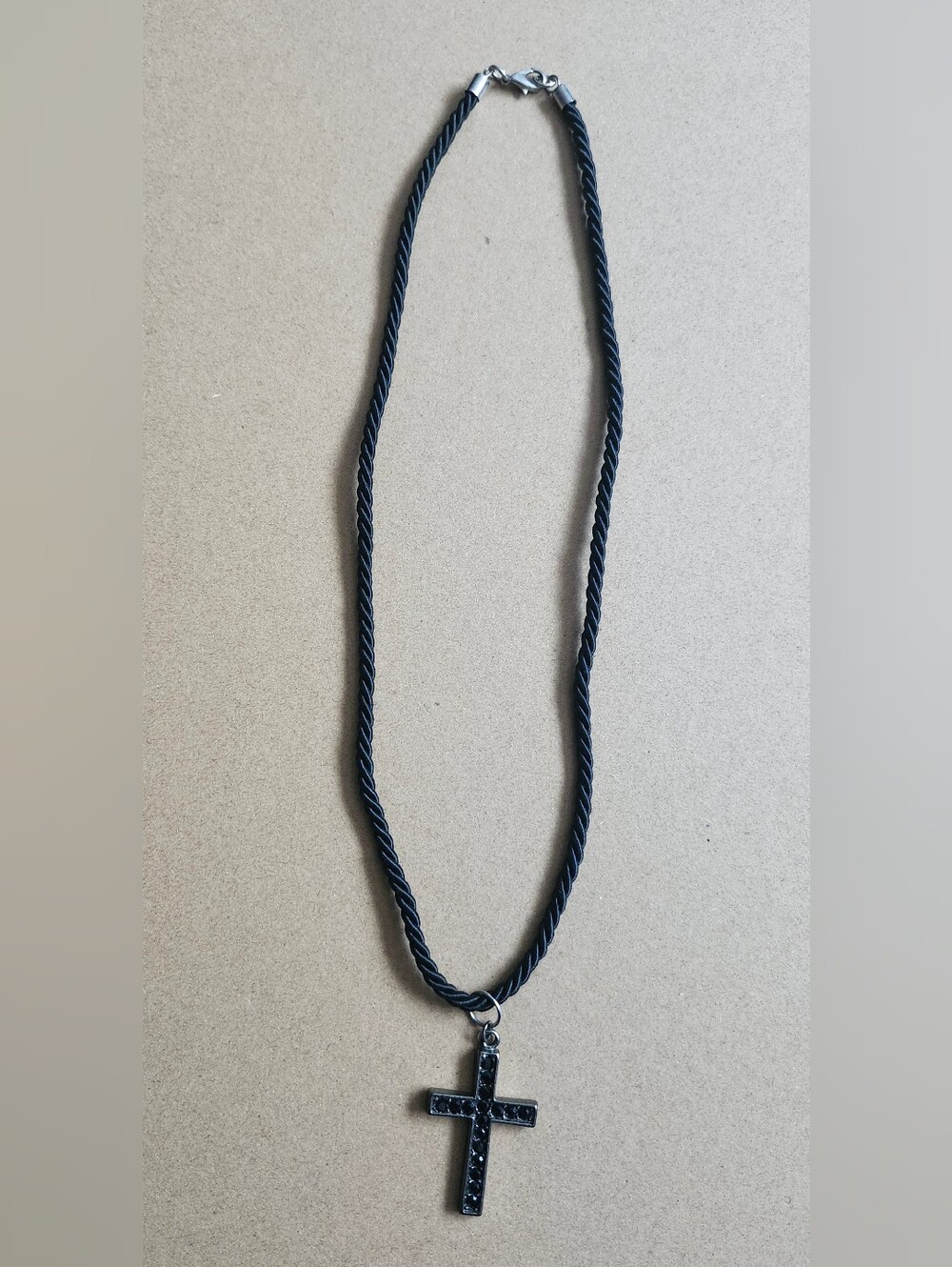 Black Cross Pendant Necklace with Twisted Cord